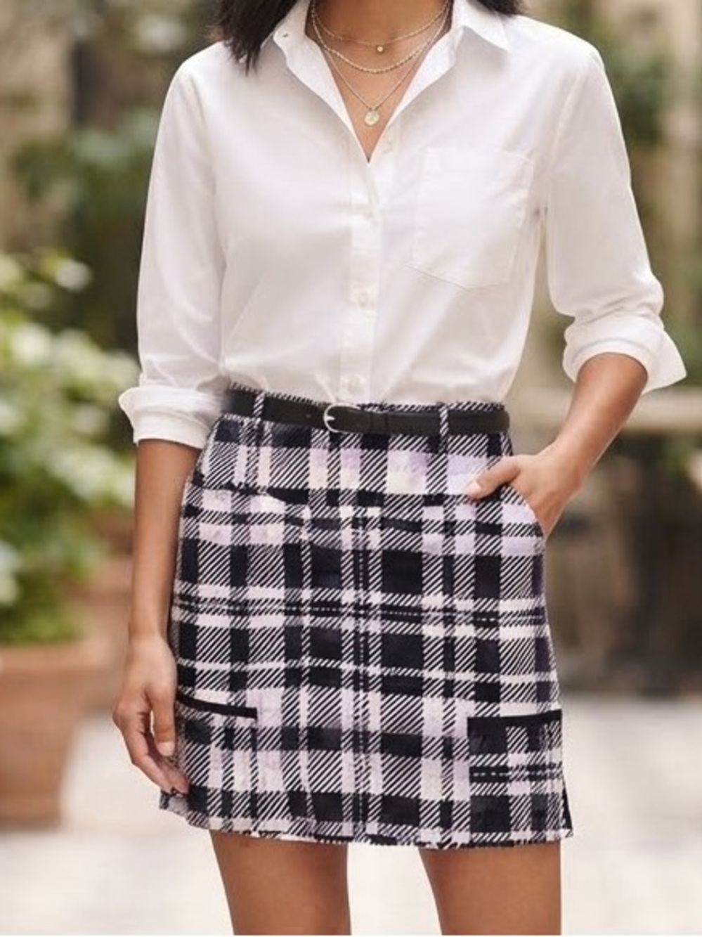 Plaid Mini Skirt in Black and Light Purple